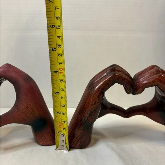 Wooden Hand Heart Sculptures - Pair in Deep Red - Picture 6 of 7